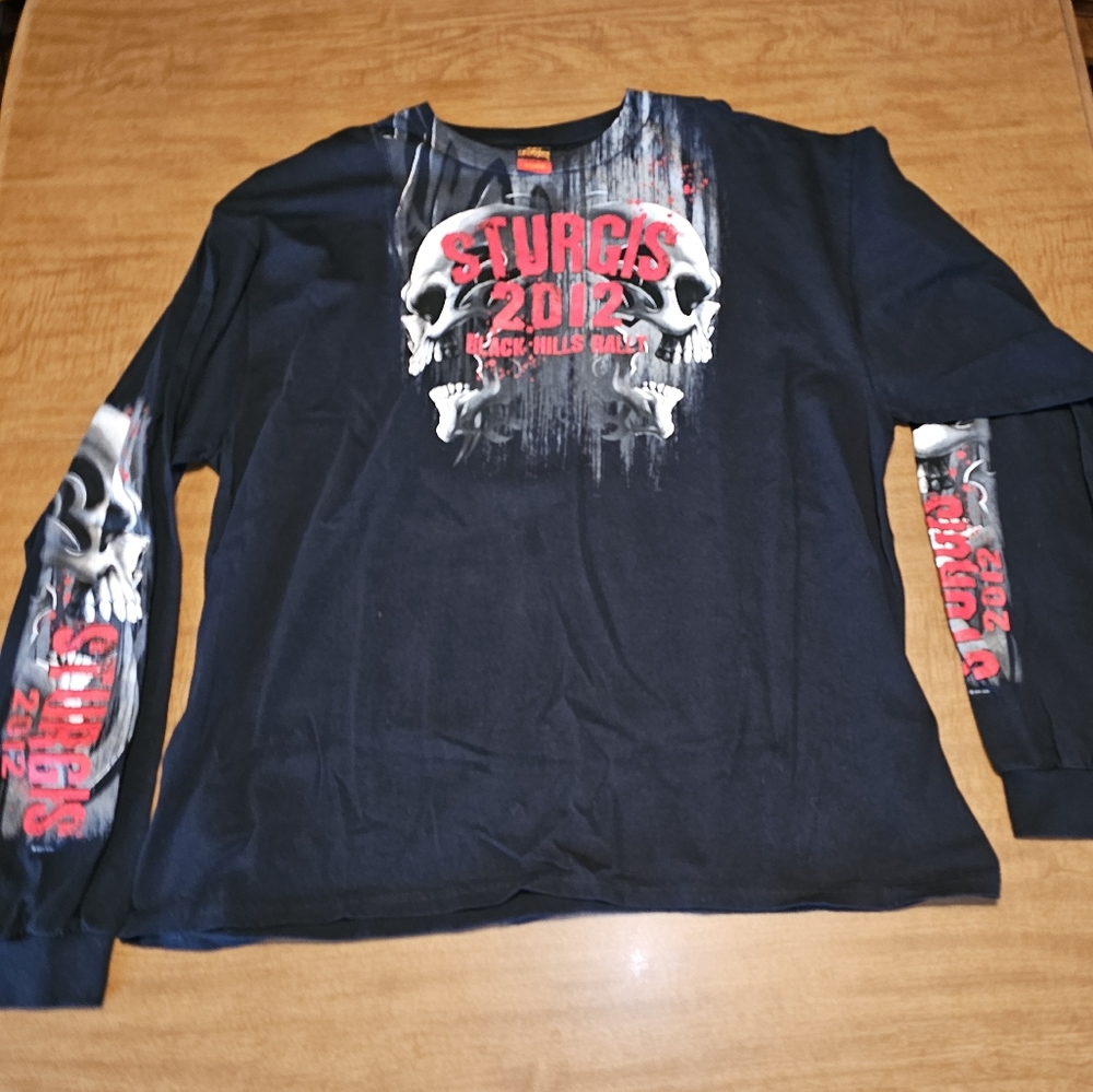 Sturgis 2012 Black Hills Rally Black Long Sleeve Graphic Tee Size 2x XXL Skulls